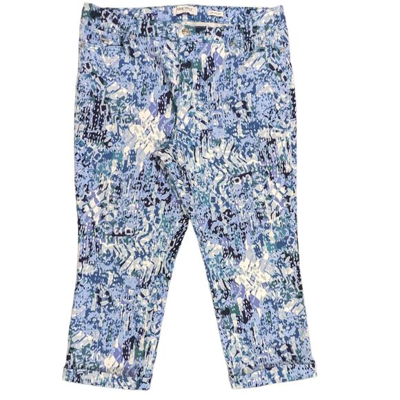 Nine West Jeans Chrystie Capri‎ Women Size 16 High-Rise Cuffed Hem Watercolor - Picture 1 of 10